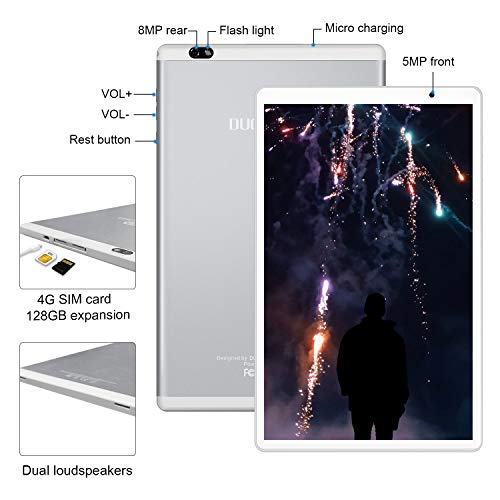 Tablet 10 Pulgadas 4GB de RAM 64GB/128GB de ROM Android 10.0 Certificado por Google GMS Tablet PC Barats y Buenas Batería 8000mAh Quad Core 4G Dual SIM 8MP Cámara Netflix WIFI Bluetooth GPS OTG(Plata)