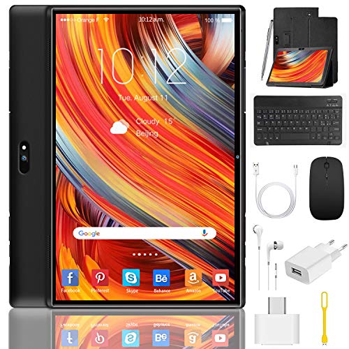 Tablet 10 Pulgadas 4G/WiFi Android 9.0 Pie Ultrar-Rápido Tablets 3GB RAM + 32GB ROM/128GB Escalable | Laptop Convertible de Oficina | Dual SIM - 8000mA Bluetooth5.0 GPS Tablet (5+8.0MP Cámara) Negro