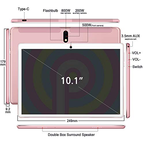 Tablet 10 Pulgadas Android 9 Pie 4G LTE Call 4GB RAM +64GB ROM Tableta- Certificación Google GMS- Quad Core 8000mAh 8MP Ultrar-Rápido Tablets Type-C Dual SIM / WiFi /Bluetooth/ OTG/GPS/Netfilix(Rosa)