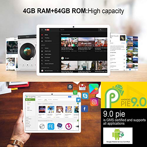 Tablet 10 Pulgadas Android 9 Pie 4G LTE Call 4GB RAM +64GB ROM Tableta- Certificación Google GMS- Quad Core 8000mAh 8MP Ultrar-Rápido Tablets Type-C Dual SIM / WiFi /Bluetooth/ OTG/GPS/Netfilix(Rosa)