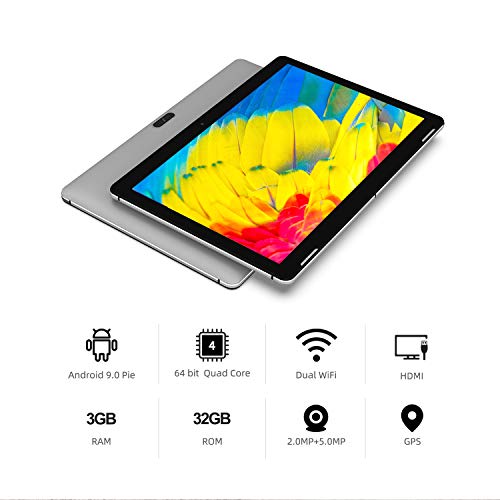 Tablet 10 Pulgadas Android 9.0 PC - Winnovo T10 Tablets Quad Core MT8163 3GB RAM 32GB ROM HD IPS 1280x800 2.0MP+5.0MP Cámara WiFi Bluetooth HDMI GPS FM (Gris)