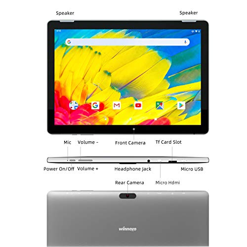 Tablet 10 Pulgadas Android 9.0 PC - Winnovo T10 Tablets Quad Core MT8163 3GB RAM 32GB ROM HD IPS 1280x800 2.0MP+5.0MP Cámara WiFi Bluetooth HDMI GPS FM (Gris)