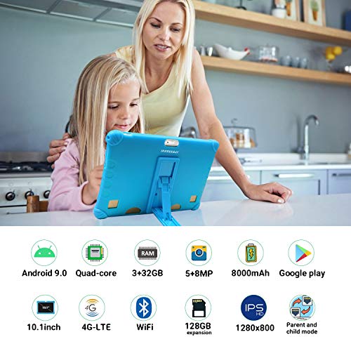 Tablet 10 Pulgadas Barats 4G,3GB RAM 32GB/128GB ROM, Tablet Niños con WiFi 10 Pulgadas Android 9.0 1.5Ghz Quad Core,Certificado por Google GMS,8MP Cámara,Tableta Batería de 8500mAh,Netflix OTG(Azul)
