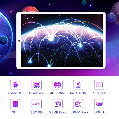 Tablet 10 Pulgadas Buenas 4G, WiFi Tablet PC 10" 4GB RAM + 64GB ROM Android 9 Pie Ultrar-Rápido Tabletas de función de Llamada 4G Buenas Quad-Core Dual SIM 8000mAh GPS Netflix p6 (Oro)