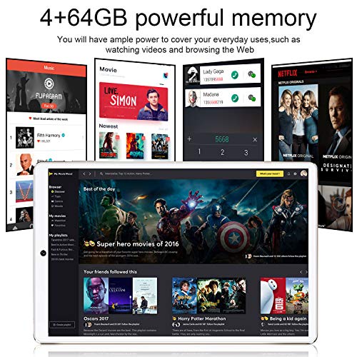 Tablet 10 Pulgadas Buenas 4G, WiFi Tablet PC 10" 4GB RAM + 64GB ROM Android 9 Pie Ultrar-Rápido Tabletas de función de Llamada 4G Buenas Quad-Core Dual SIM 8000mAh GPS Netflix p6 (Oro)