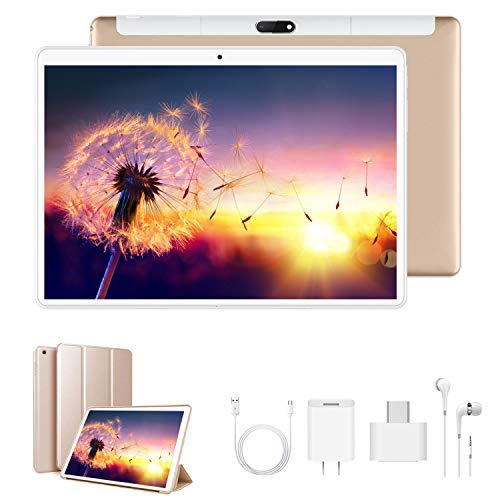 Tablet 10 Pulgadas Buenas 4G, WiFi Tablet PC 10" 4GB RAM + 64GB ROM Android 9 Pie Ultrar-Rápido Tabletas de función de Llamada 4G Buenas Quad-Core Dual SIM 8000mAh GPS Netflix p6 (Oro)