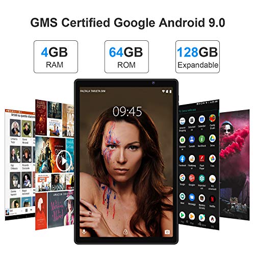 Tablet 10 Pulgadas FACETEL Q3 Android 9.0 4GB de RAM y 64 GB de ROM,5MP 8MP Cámara Tablet PC Batería de 8000mAh,Certificación Google gsm | WiFi | GPS | OTG | FM | Bluetooth-Gris