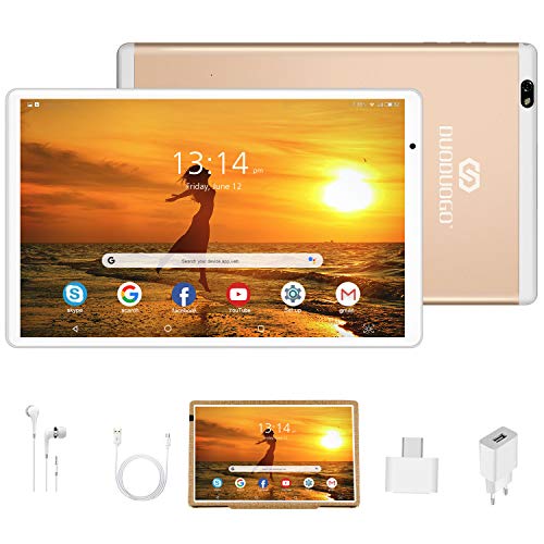 Tablet 10.1 Pulgadas Android 10 Quad Core, Certificación Google GMS 4 GB RAM 64GB/128GB ROM 8000mAh Tablet Dual SIM Tablet 10 Pulgadas Buenas,IPS, 5+8 MP, Disney +, OTG, Netfilix (Oro)
