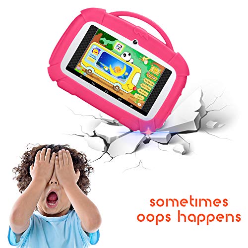 Tablet infantil de 7 pulgadas, Android 9.0, tablet infantil Qiamoo, 1 GB + 16 GB, Quad Core CPU 1,5 GHz, tablet para niños con modo de seguridad infantil, compatible con WiFi y Google Play rosa rosa