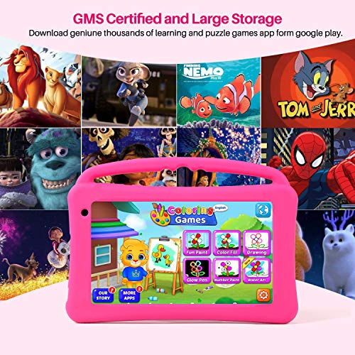 Tablet Niños 7 Pulgadas Pantalla IPS HD WiFi QuadCore Android 10.0 Pie Tablet PC para Niños - Certificación GMS 2GB + 32GB Funda Silicona Portátil Mano para Regalo Cumpleaños para Niños (Rosa)