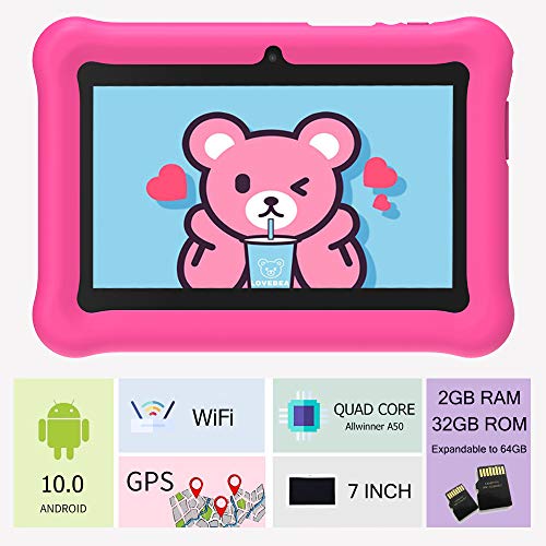 Tablet para niños 2 a 12 años Android 10.0 (Certificado por Google GMS) - Tablet de 7 pulgadas Quad Core 2 GB RAM 32 GB ROM Kid-Proof Funda - Google Play y juego educativo (rosa)