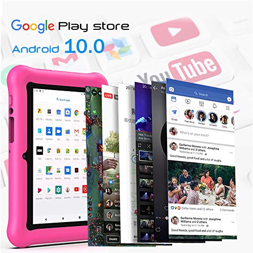 Tablet para niños 2 a 12 años Android 10.0 (Certificado por Google GMS) - Tablet de 7 pulgadas Quad Core 2 GB RAM 32 GB ROM Kid-Proof Funda - Google Play y juego educativo (rosa)