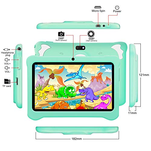 Tablet para Niños Android 10.0 2020 New, 3GB RAM+32GB ROM/128GB Escalable, 7.1 Pulgadas HD 5.0MP Cámara Quad Core Tablet Infantil de Kid-Proof Funda Tablet Niños Educativo (AOYODKG A40 Verde)