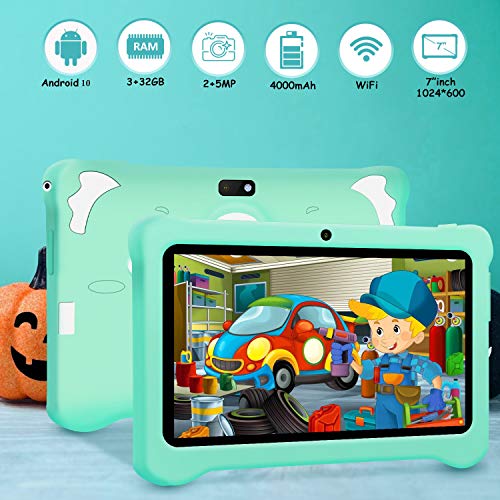 Tablet para Niños Android 10.0 2020 New, 3GB RAM+32GB ROM/128GB Escalable, 7.1 Pulgadas HD 5.0MP Cámara Quad Core Tablet Infantil de Kid-Proof Funda Tablet Niños Educativo (AOYODKG A40 Verde)