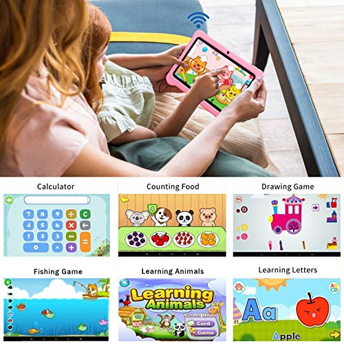 Tablet para Niños Android 10.0 (Certificación Google GMS) 3GB RAM+32GB ROM/128GB 7.1 Pulgadas HD 5.0MP Cámara Quad Core Tablet Infantil de Kid-Proof Funda Tablet Niños Educativo (Rosado)