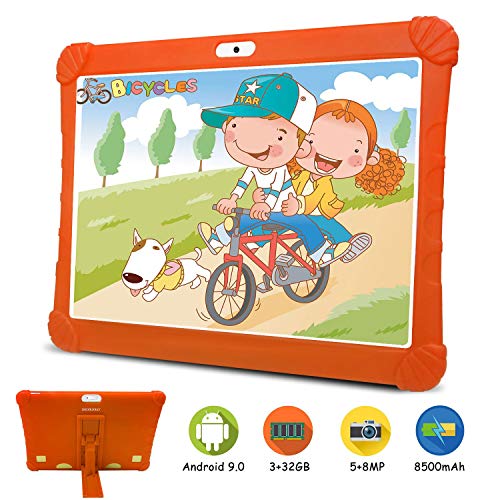 Tablet para Niños con WiFi 4G, 3GB RAM 32GB ROM /128GB Escalables Tableta PC, Quad-Core Dual SIM 8+5MP 8500mAh Google OTG Netflix Tablet Android 9.0 (Naranja)