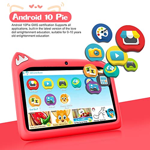 Tablet para Niños con WiFi 7 Pulgadas Android 10 Pie, 3GB RAM+32GB ROM/128GB y Juegos Educativos (Rojo)