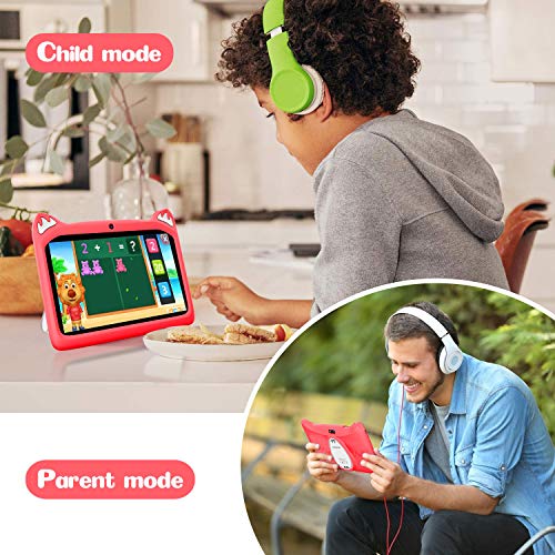 Tablet para Niños con WiFi 7 Pulgadas Android 10 Pie, 3GB RAM+32GB ROM/128GB y Juegos Educativos (Rojo)