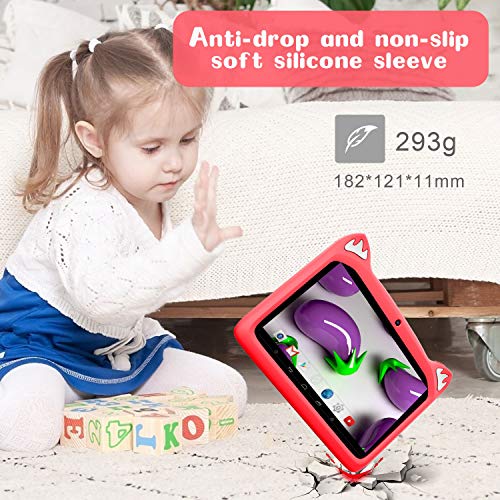 Tablet para Niños con WiFi 7 Pulgadas Android 10 Pie, 3GB RAM+32GB ROM/128GB y Juegos Educativos (Rojo)