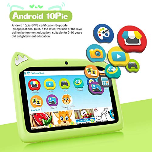 Tablet para Niños con WiFi 7 Pulgadas Android 10 Pie, 3GB RAM+32GB ROM/128GB y Juegos Educativos (Verde)