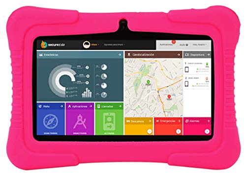 Tablet SaveFamily para niños pedagógica y Divertida. Navegador Seguro Infantil, Doble Control Parental con Dos App, más de 100 Juegos basados en el método Montessori. Totalmente en Castellano (Rosa)