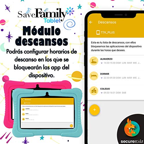 Tablet SaveFamily para niños pedagógica y Divertida. Navegador Seguro Infantil, Doble Control Parental con Dos App, más de 100 Juegos basados en el método Montessori. Totalmente en Castellano (Rosa)