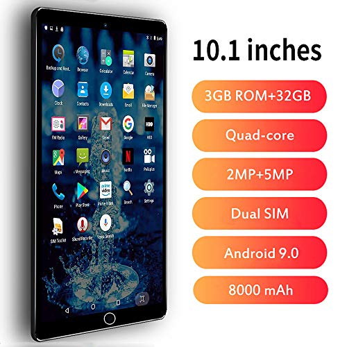 Tableta 10.1 Pulgadas Pantalla HD IPS Android 9.0 - Tablet 4G con 2 Ranuras para Tarjetas SIM 3GB RAM 32GB de Memoria Quad Core Batería 8000mAh, WiFi, Bluetooth, GPS, OTG