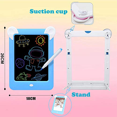 Tableta de Dibujo Pizarra 3D Mágica con Luces LED Educativo Infantil Borrable Dibujo de Graffiti Colorido Luminoso sin Papel & Marco de Fotos Regalos Juguetes para Niños(Azul)