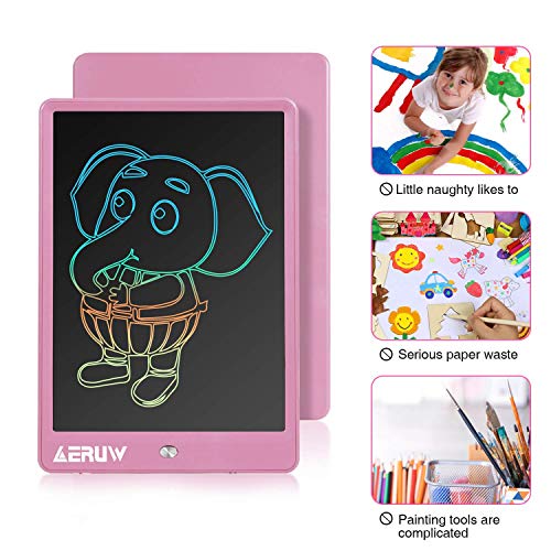 Tableta de Escritura Color LCD 10 Pulgadas, Tablet Escritura Pantalla Colorido Infantil, Tableta Grafica Dibujo Niños Adecuada para el Hogar, Escuela, Oficina, Cuaderno de Notas con Fundas (Rosado)