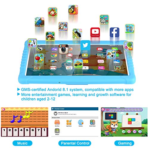 Tableta Para Niños,SANNUO 10.1 Pulgadas Tablet Infantil (Andorid 9.0 y Niños-modo Doble Sistema,Quad-Core,2GB RAM y 16GB ROM,3G,Wifi, Google Play, Juegos Educativos)