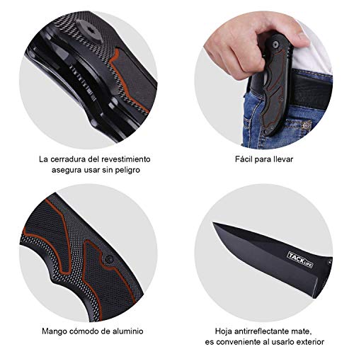 TACKLIFE Cuchillo Plegable Profesional, Navaja de Acero Inoxidable de Bolsillo, con Mango de Aluminio, Afilado y Seguro, Uso en Cocina, Montañismo, Camping, Viaje, al Aire Libre - FK03