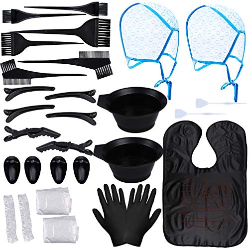 Tacobear 29 Kit Tinte Pelo con Brocha Tinte Pelo Cuenco Pinzas Pelo Peine de Teñir Capa Peluqueria Gorro Mechas Guantes Orejeras Tinte Kit de Coloración para Cabello Herramientas de Tinte Pelo
