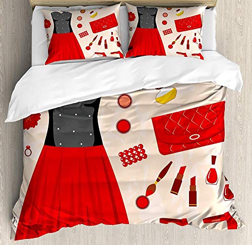 Tacones y vestidos Ropa de fiesta y cosméticos Maquillaje Arte femenino Vestido de noche Patrón Juego de cama 3D juegos de funda nórdica juegos de cama de almohada juego 3pcs / set Juegos de cama