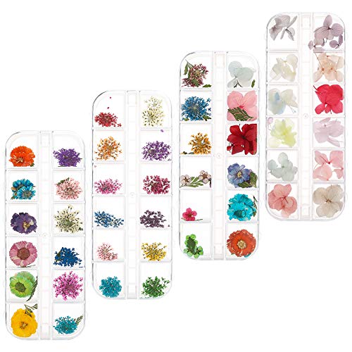 Tagaremuser 144 piezas de flores secas de uñas naturales de arte real seco conjunto de uñas aplique 3D accesorio para decoración de uñas