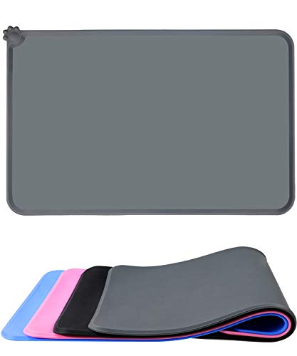 Taglory Alfombrilla de Silicona para Comederos de Perros y Gatos, Antideslizante Impermeable Tapete para Comer de Mascota, Alfombrillas con Borde 53x 37cm Gris