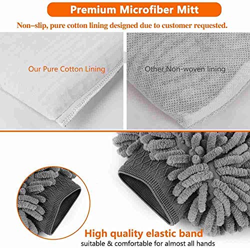 TAGVO Mitón de Microfibra Toalla de Microfibra Premium para Limpieza de Coche Guante de Chenilla para el Lavado Toalla de Felpa Especial para el Lavado, Secado y Pulido (Toalla x2+ Mitón x2)