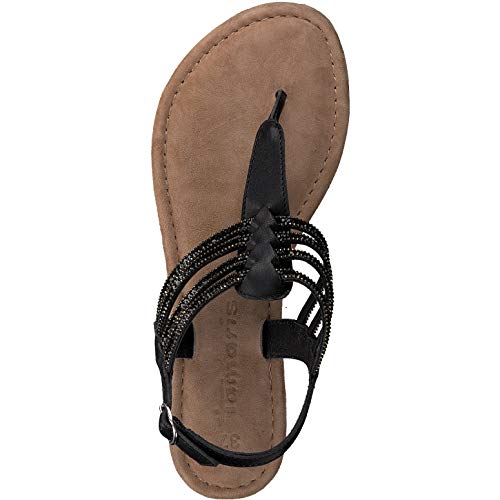Tamaris Mujer Sandalias de Vestir 28151-24, señora Sandalia con Tiras, Sandalias con Correa,Zapatos de Verano,cómodo,Plana,Black Glam,40 EU / 6.5 UK