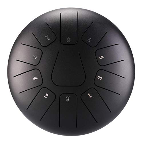 Tambor Metálico de Lengüetas Acero Tambor de la Lengua Tongue Drum nstrumentos 10 Pulgadas con 11 teclas de notas y mazo Llevar Bolsas y Pegatina de notas