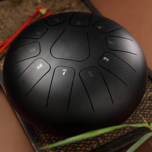 Tambor Metálico de Lengüetas Acero Tambor de la Lengua Tongue Drum nstrumentos 10 Pulgadas con 11 teclas de notas y mazo Llevar Bolsas y Pegatina de notas