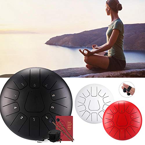 Tambor Metálico de Lengüetas Acero Tambor de la Lengua Tongue Drum nstrumentos 10 Pulgadas con 11 teclas de notas y mazo Llevar Bolsas y Pegatina de notas
