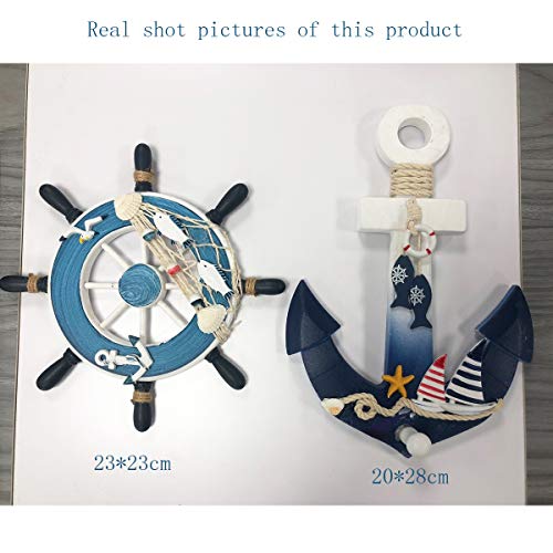 Tangger 23CM Rueda de Barco de Madera y 28CM Ancla Madera Decoración de la Pared de Estilo Mediterráneo,Decoración Náutica de la Pared