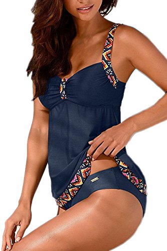 Tankinis Mujer Traje de Baño de Dos Piezas Conjunto Push up Bikini Playa Beachwear Darkblue XL