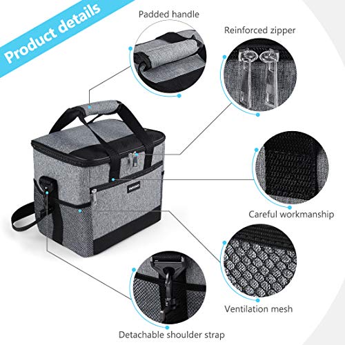 TAOCOCO 15L Bolsa Isotermica de Almuerzo Nevera Portatil para Alimentos Frutas,Porta de Comida con Forro Plástico Aislamiento Térmico,Genial para Playa,Picnic,Camping,Barbacoa - Gris