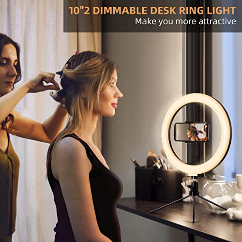 TAOCOCO Anillo de luz LED para Selfie de 10.2 Pulgadas, con Trípode, Soporte para Teléfono Móvil y Control Remoto, Anillo de luz Ajustable de Maquillaje, Tiktok, Video de fotografía de Youtube