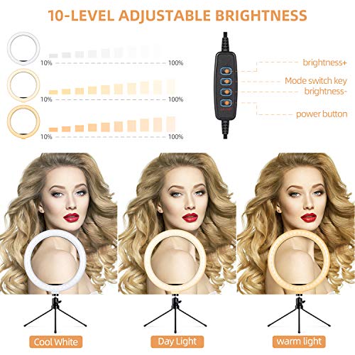 TAOCOCO Anillo de luz LED para Selfie de 10.2 Pulgadas, con Trípode, Soporte para Teléfono Móvil y Control Remoto, Anillo de luz Ajustable de Maquillaje, Tiktok, Video de fotografía de Youtube