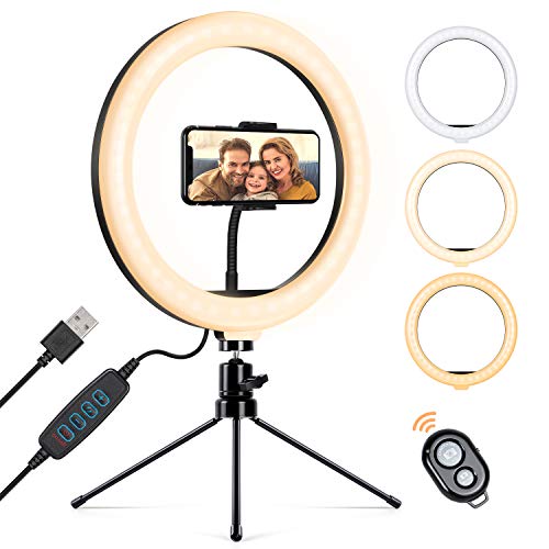 TAOCOCO Anillo de luz LED para Selfie de 10.2 Pulgadas, con Trípode, Soporte para Teléfono Móvil y Control Remoto, Anillo de luz Ajustable de Maquillaje, Tiktok, Video de fotografía de Youtube