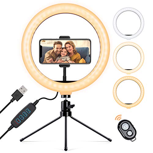 TAOCOCO Anillo de luz LED para Selfie de 10.2 Pulgadas, con Trípode, Soporte para Teléfono Móvil y Control Remoto, Anillo de luz Ajustable de Maquillaje, Tiktok, Video de fotografía de Youtube