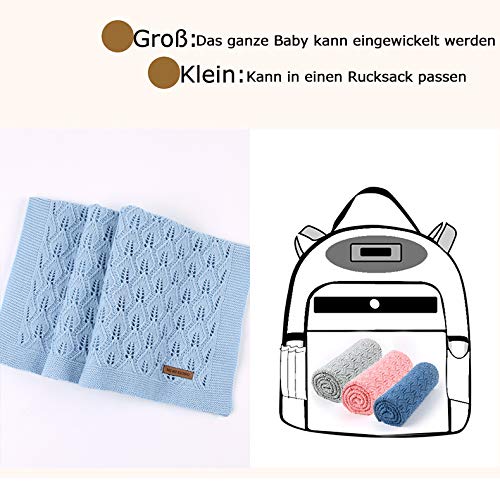 Taotigzu - Manta de algodón para bebé, 80 x 100 cm, manta de punto muy acogedora, manta para el cochecito de bebé, manta de lana versátil azul azul