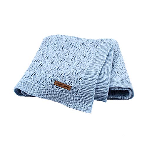 Taotigzu - Manta de algodón para bebé, 80 x 100 cm, manta de punto muy acogedora, manta para el cochecito de bebé, manta de lana versátil azul azul