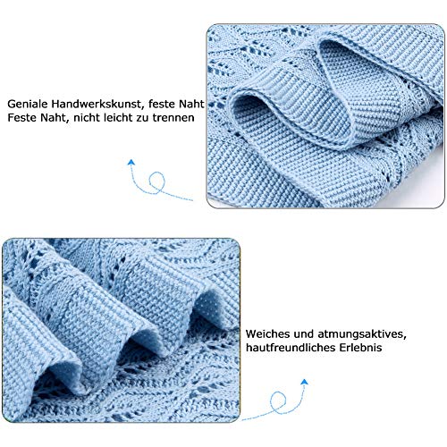 Taotigzu - Manta de algodón para bebé, 80 x 100 cm, manta de punto muy acogedora, manta para el cochecito de bebé, manta de lana versátil azul azul